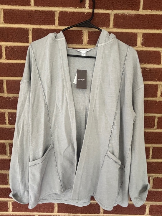 J. Jill Sweaters - Pure Jill Gray Open Hooded Cardigan